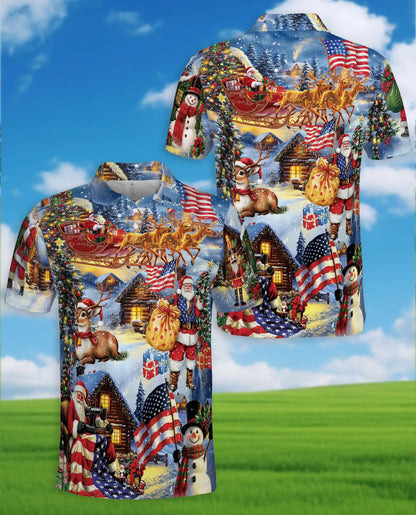 Patriotic Christmas Santa 3D Polo Shirt for Men – USA Holiday Winter Style | Netecom