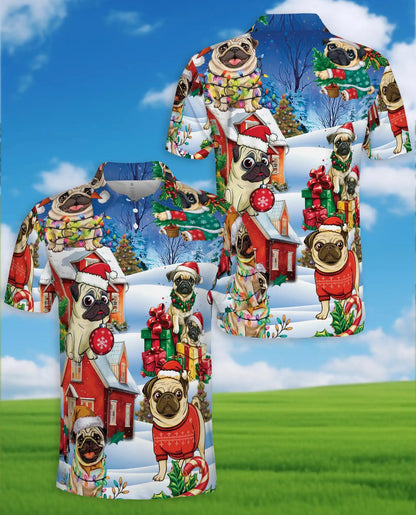 Christmas Pug 3D Polo Shirt for Men – Funny Holiday Dog Style | Netecom