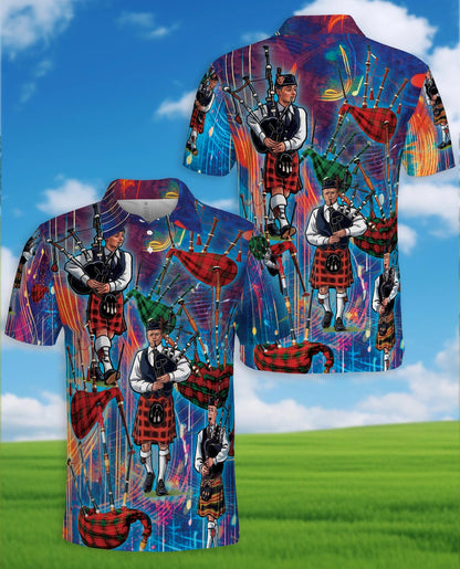 Bagpipes Player Polo Shirt for Men – Scottish Music Style | Netecom