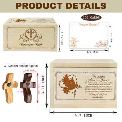Netecom Personalized Baptism Prayer Box with 100 Prayer Request Cards & Wooden Cross, Custom Name & Year Keepsake, Christian Baptism Gift