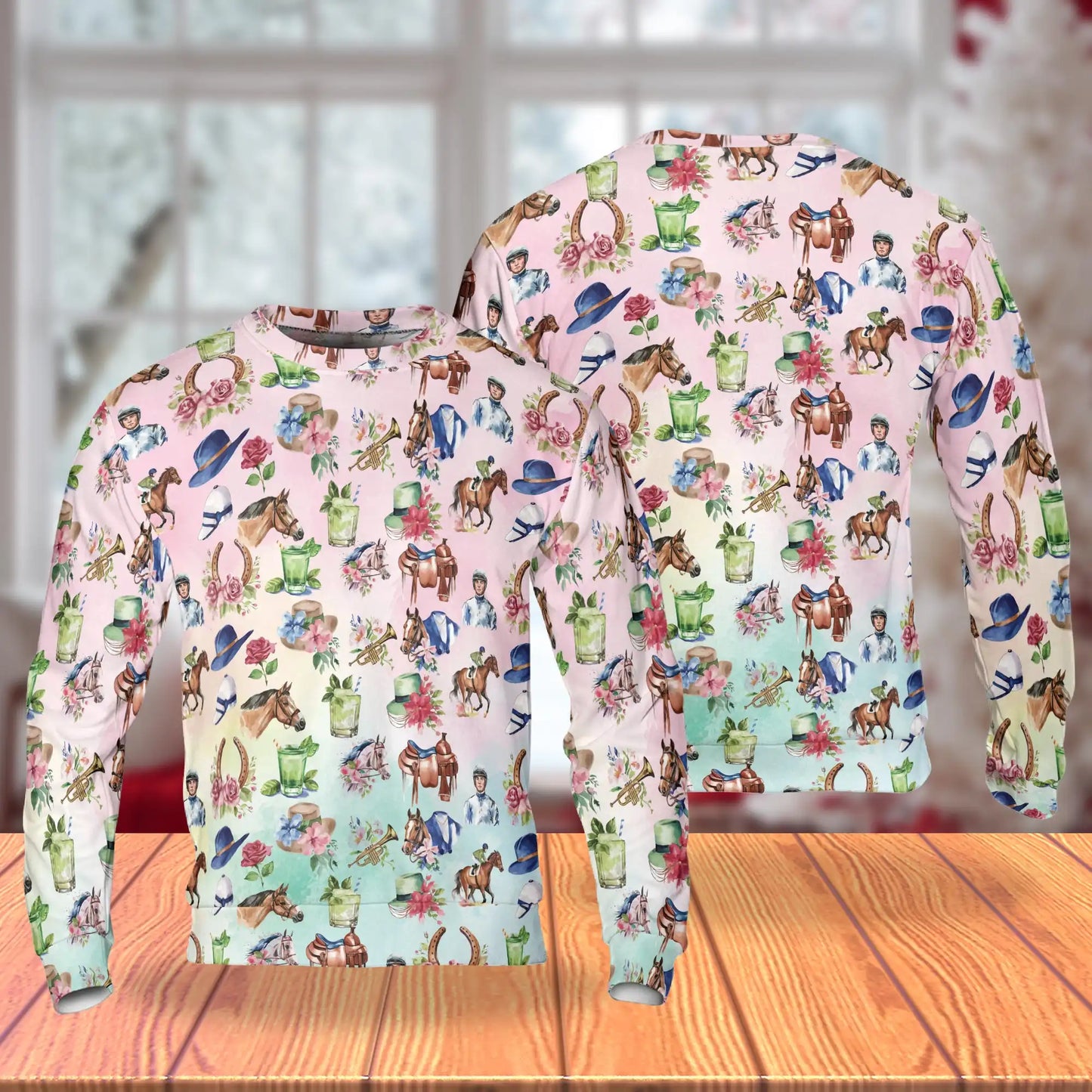 Kentucky Derby Horse Sweatshirt, 3D All Over Print Horse Racing Crewneck Pullover for Men Women, Equestrian Lover Gift - Netecom