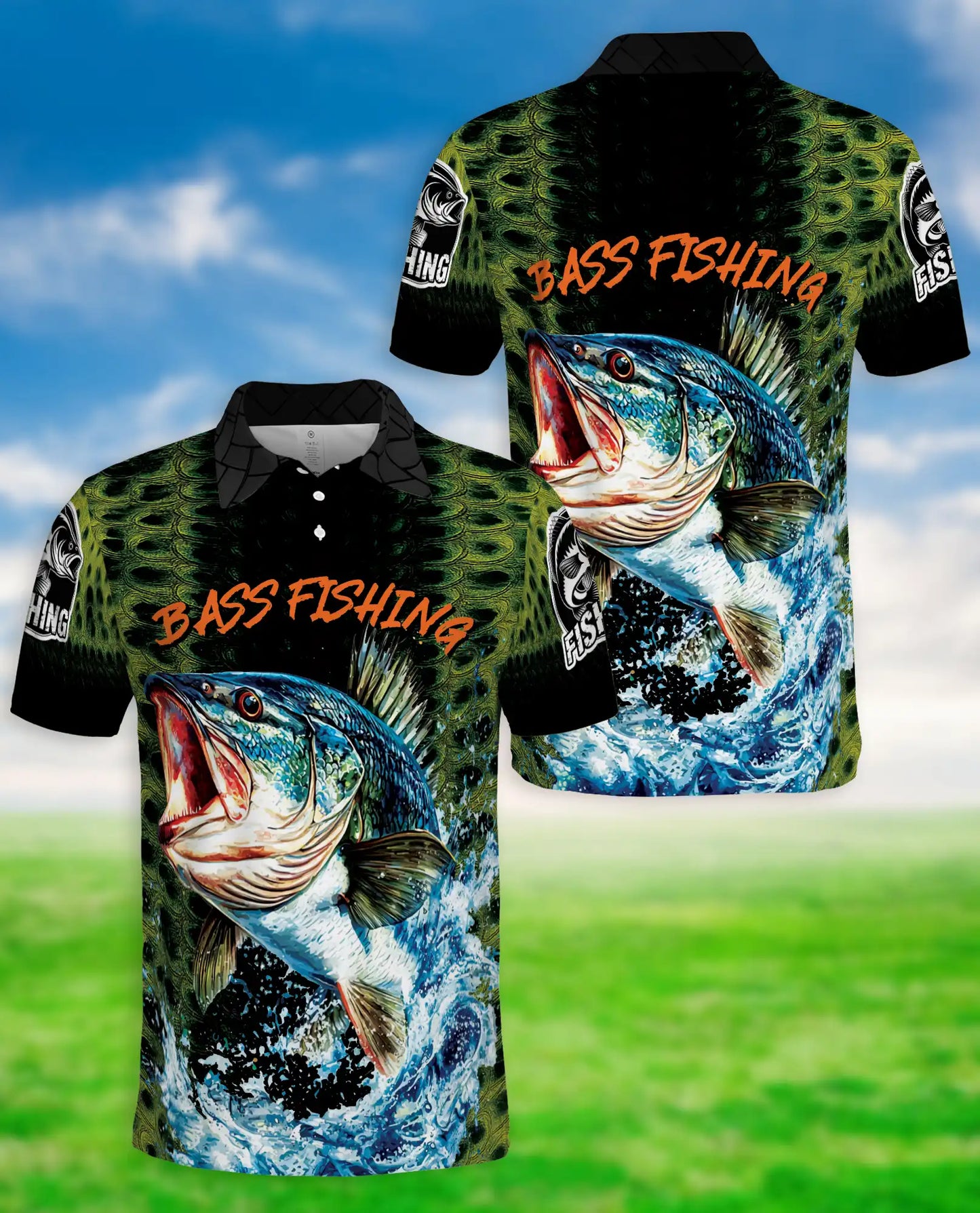 Bass Fishing 3D Polo Shirt for Men – Freshwater Angler Outdoor Style | Netecom