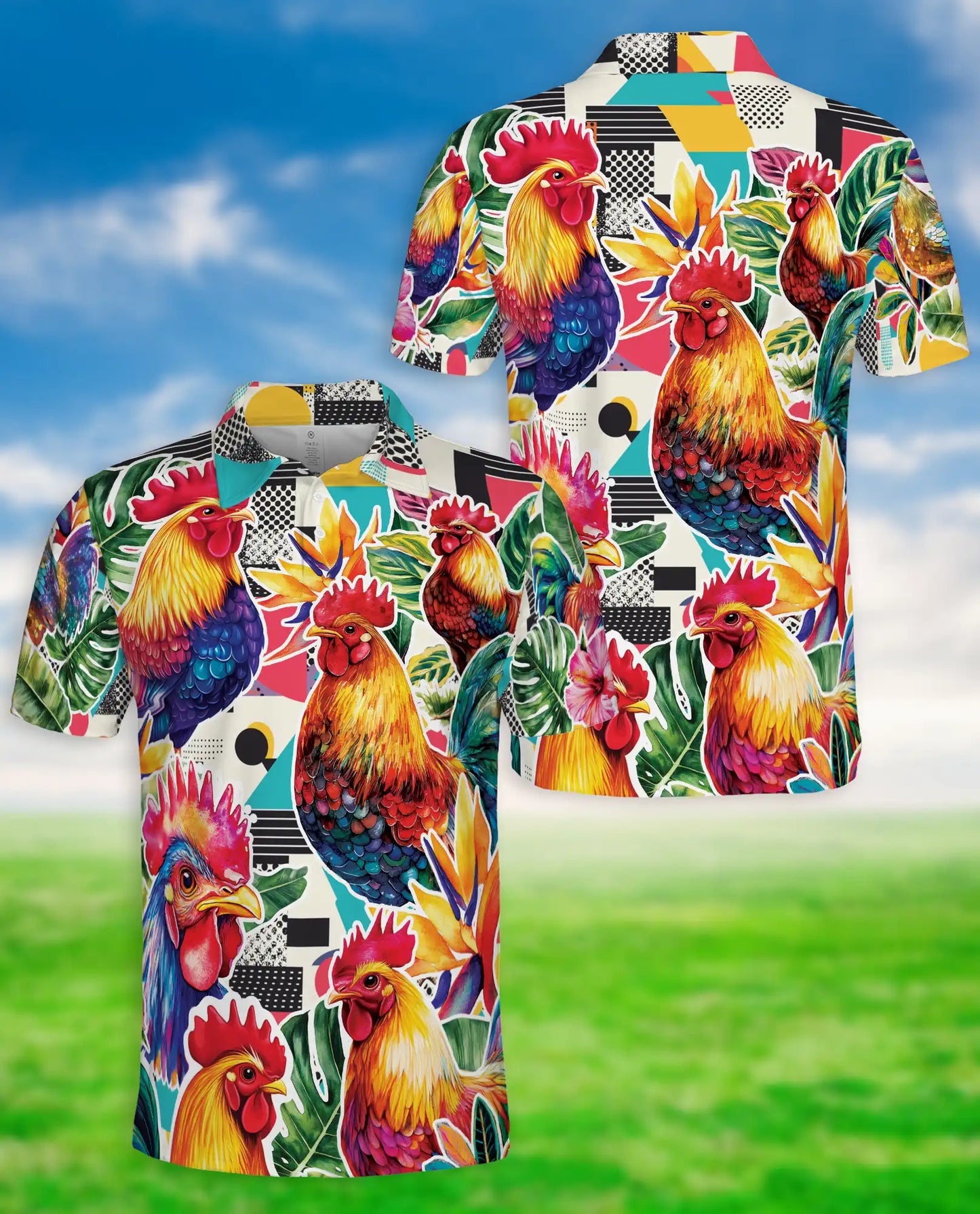 Rooster Tropical Polo Shirt – Colorful Farm Print | Netecom