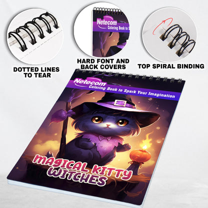 Magical Kitty Witches Spiral Bound Coloring Book, Unleash Your Creativity with 30 Charming Pages Filled with Enchanting Tales of Kitty Witchcraft.