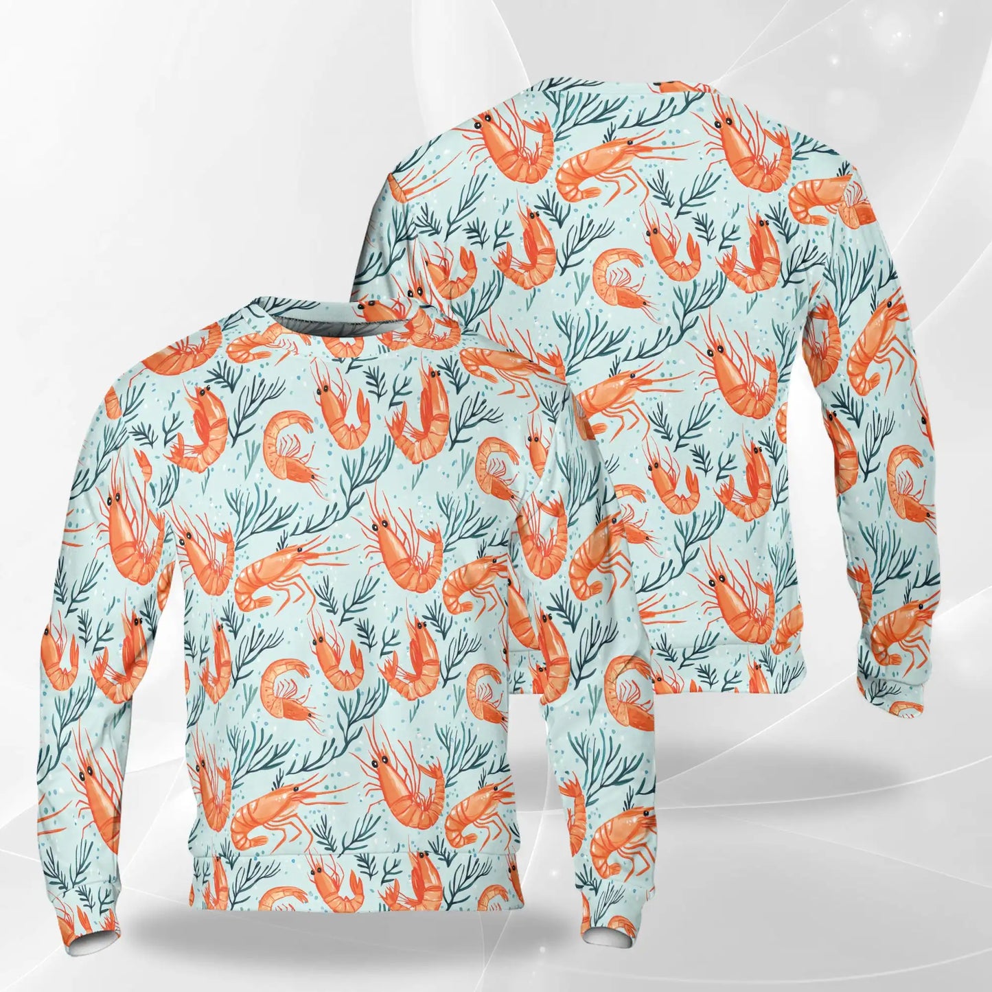 Shrimp Print Sweatshirt, 3D All Over Print Seafood Ocean Crewneck Pullover for Men Women, Shrimp Lover Gift - Netecom