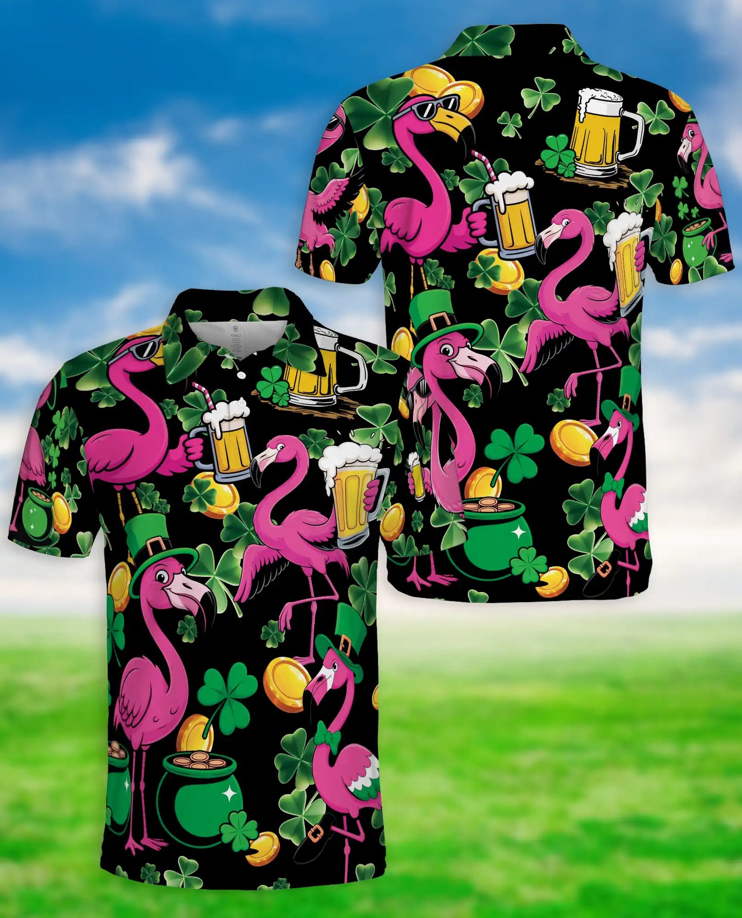 Funny Flamingo St Patrick 3D Polo Shirt for Men – Irish Beer Party Style | Netecom