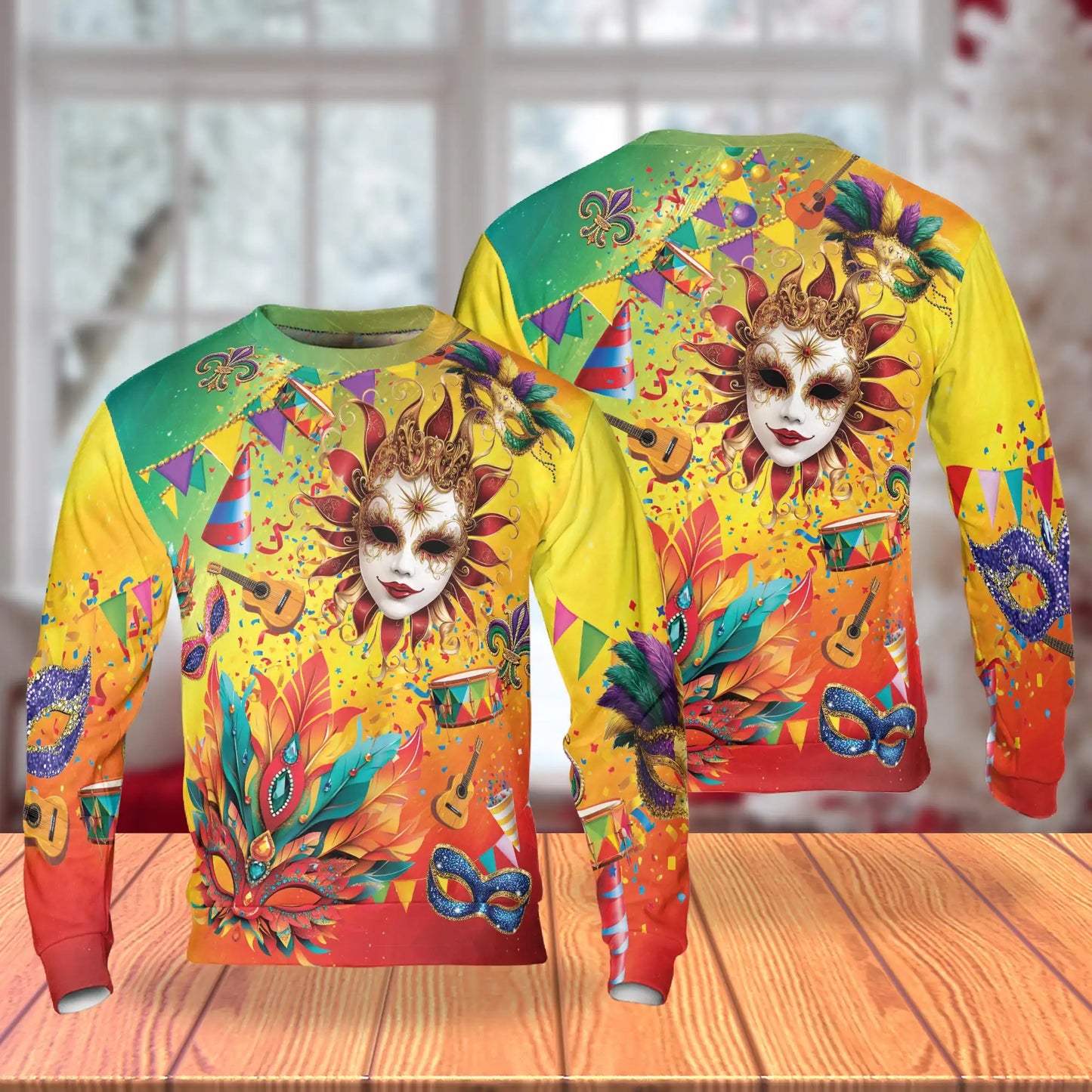 Colorful Masquerade Party Sweatshirt, 3D All Over Print Carnival Mask Crewneck Pullover for Men Women, Masquerade Lover Gift - Netecom