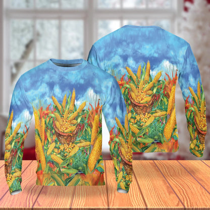 Corn Sweatshirt, 3D All Over Print Farm Crop Crewneck Pullover for Men Women, Farmer Agriculture Lover Gift - Netecom