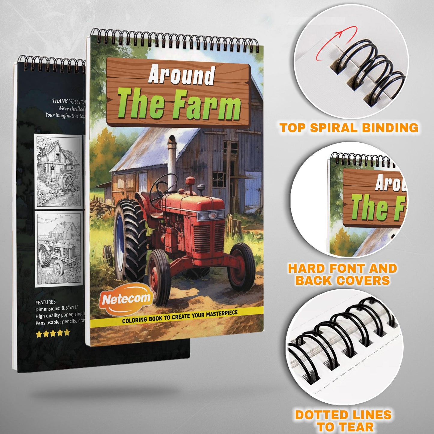 Around the Farm Spiral Bound Coloring Book, Rustic Farm Scenes for a Relaxing Artistic Retreat, Ideal for Those Seeking a Taste of Country Life