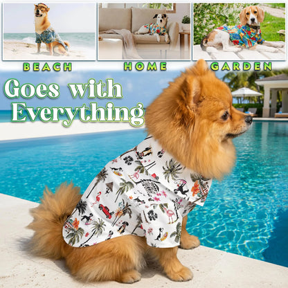 Coconut Rat Terrier Tree Flower Print Hawaii Dog and Owner Matching Button Hawaiian Shirts