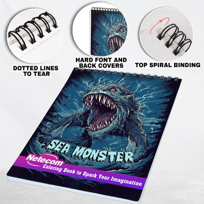 Sea Monster Spiral Bound Coloring Book, Explore 30 Mythical Coloring Pages, Depicting Majestic Sea Monsters from Ancient Folklore and Maritime Tales