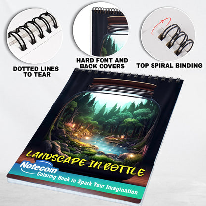 Landscape In Bottle Spiral Bound Coloring Book, Unleash Your Creativity with 30 Enchanting Coloring Pages, Depicting Tranquil Landscapes Encased in Bottles