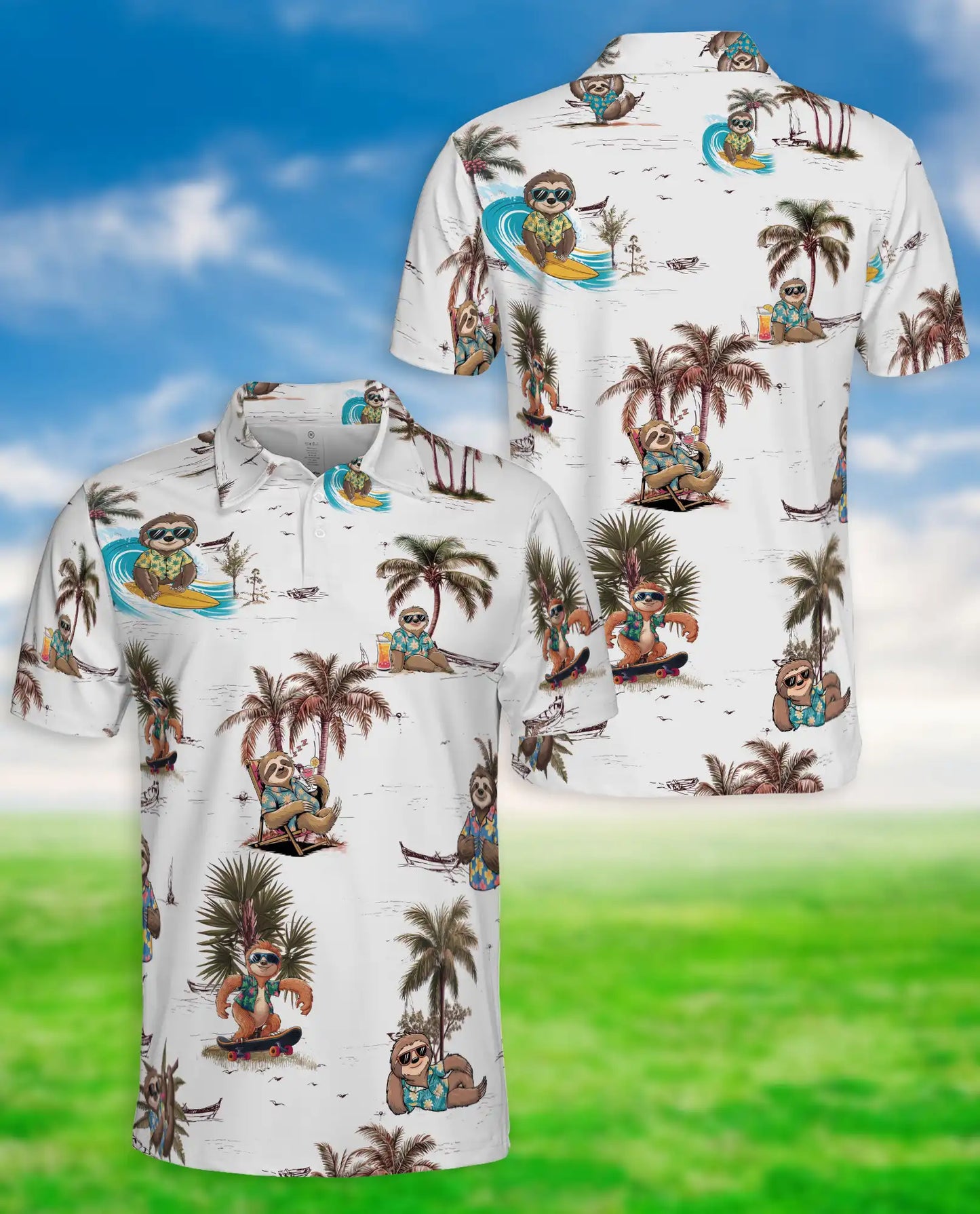 Sloth Tropical Polo Shirt – Beach Vacation Print | Netecom