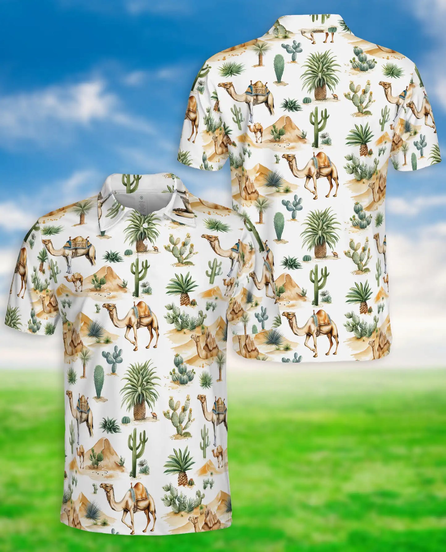 Desert Camel 3D Polo Shirt for Men – Safari Cactus Tropical Style | Netecom