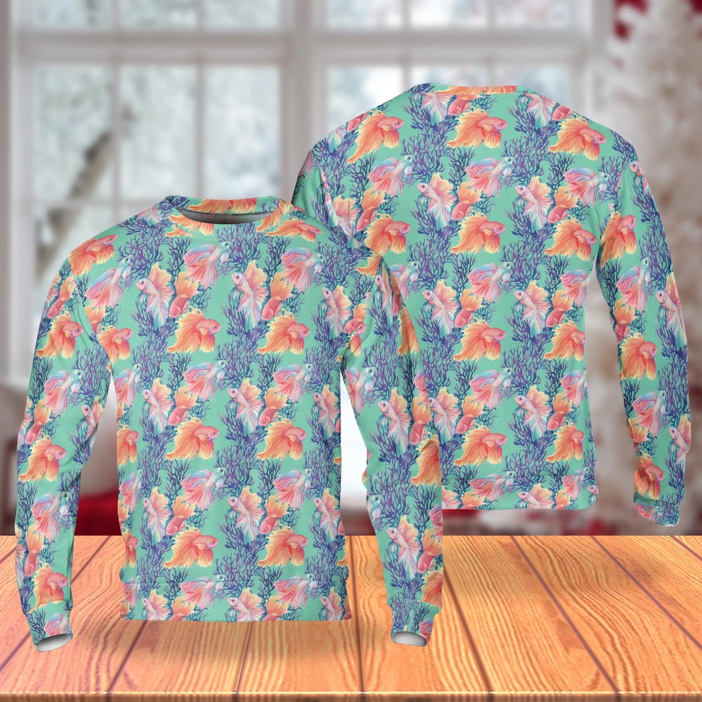 Golden Fish Pattern Sweatshirt, 3D All Over Print Tropical Ocean Crewneck Pullover for Men Women, Fish Lover Gift - Netecom