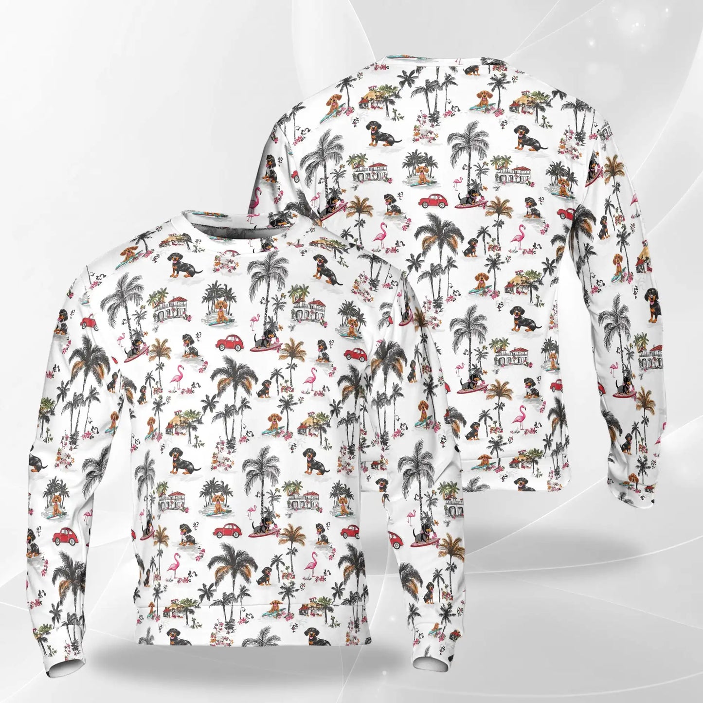 Dachshund Summer Beach Sweatshirt, 3D All Over Print Tropical Dog Crewneck Pullover for Men Women, Dachshund Lover Gift - Netecom