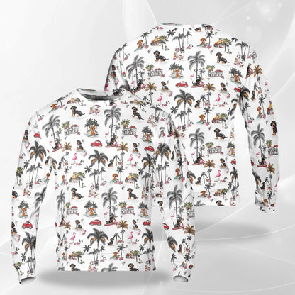 Dachshund Summer Beach Sweatshirt, 3D All Over Print Tropical Dog Crewneck Pullover for Men Women, Dachshund Lover Gift - Netecom