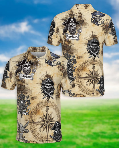 Pirate Captain 3D Polo Shirt for Men – Skull Compass Nautical Style | Netecom
