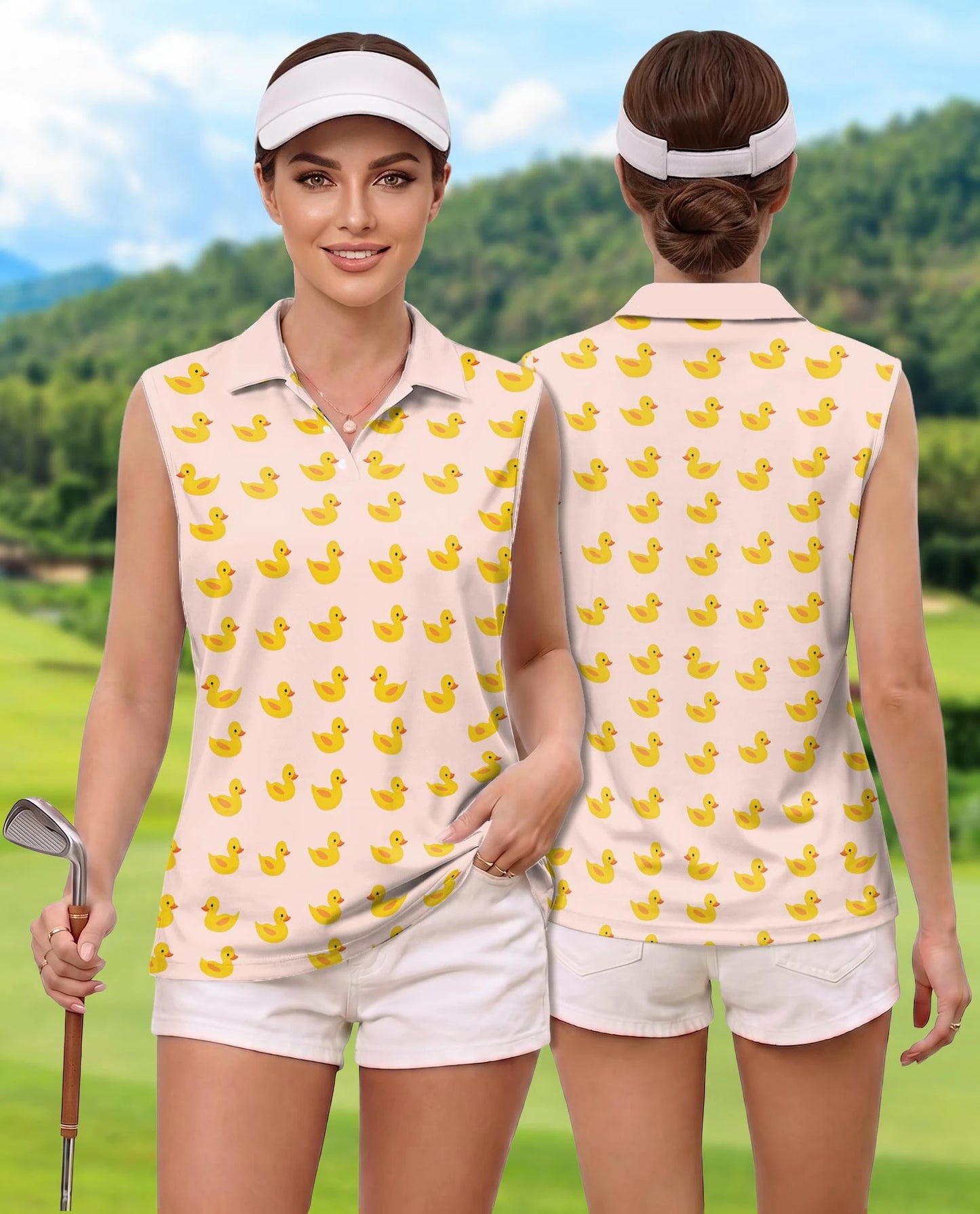Cute Yellow Duck Sleeveless Polo Shirt for Women | Netecom