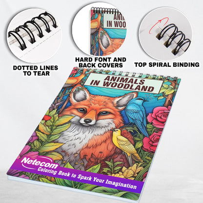 Animals In Woodland Spiral Bound Coloring Book, Unleash Your Creativity with 30 Coloring Pages, Bringing to Life the Majestic and Playful Animals of the Woodland