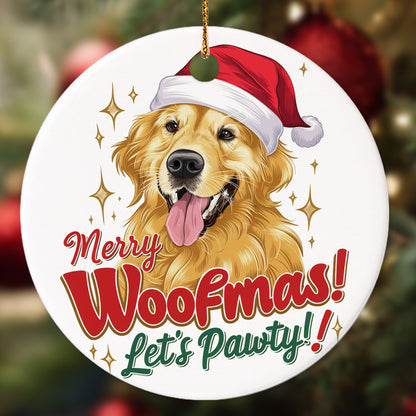 Netecom Funny Golden Retriever Christmas Ornament, Merry Woofmas Ceramic Ornament for Christmas Tree Hanging Decorations Gift, Dog Lover Gifts, Holiday Party Present