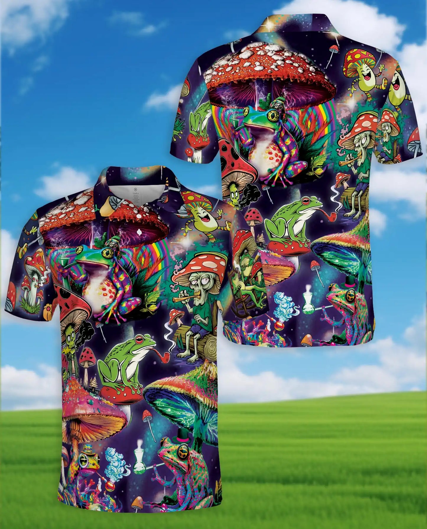Frog Mushroom Polo Shirt for Men – Colorful Trippy Design | Netecom