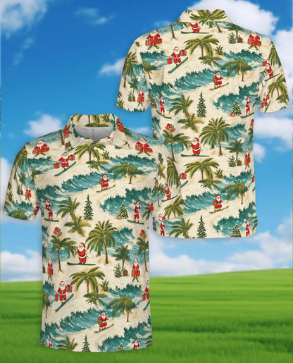 Tropical Christmas Polo Shirt – Santa Surfing Beach Print | Netecom