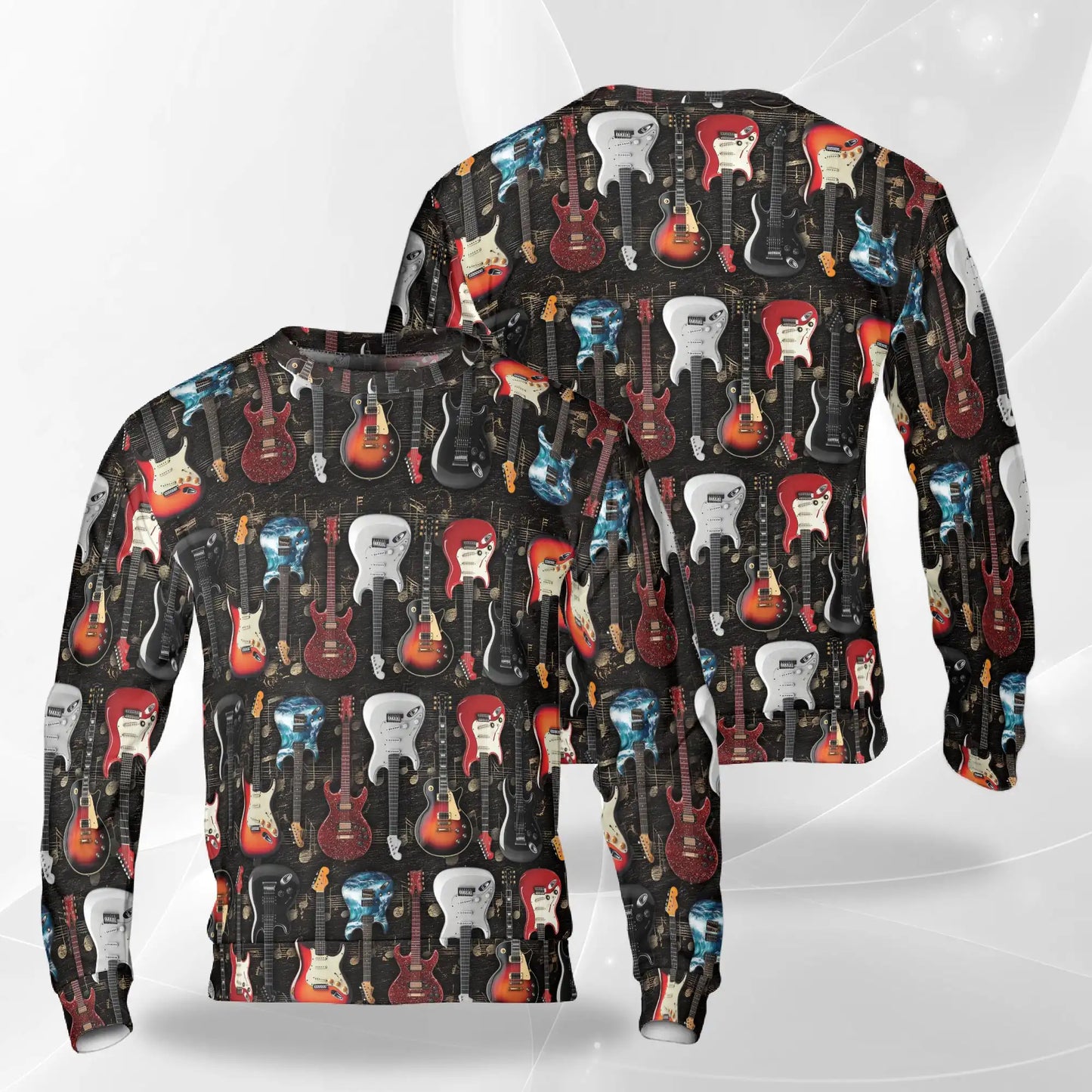 Electric Guitar Sweatshirt, 3D All Over Print Rock Music Crewneck Pullover for Men Women, Guitarist and Music Lover Gift - Netecom