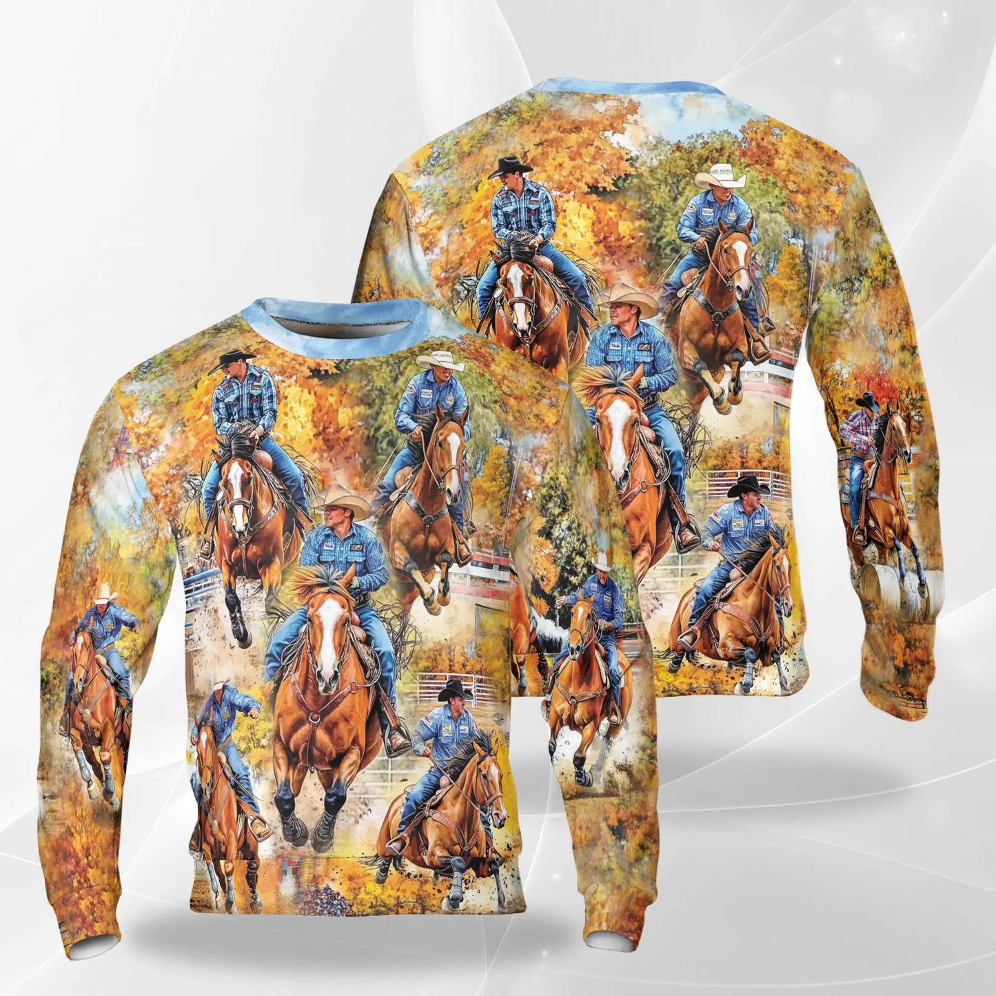 Rodeo Cowboy Sweatshirt, 3D All Over Print Western Cowboy Crewneck Pullover for Men Women, Rodeo Lover Gift - Netecom