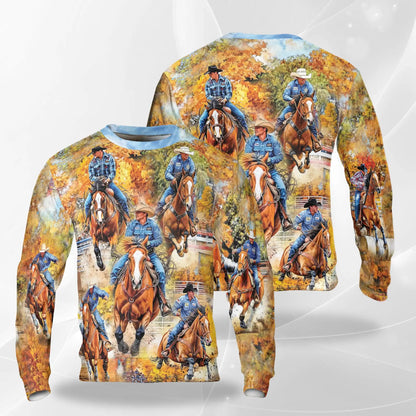 Rodeo Cowboy Sweatshirt, 3D All Over Print Western Cowboy Crewneck Pullover for Men Women, Rodeo Lover Gift - Netecom
