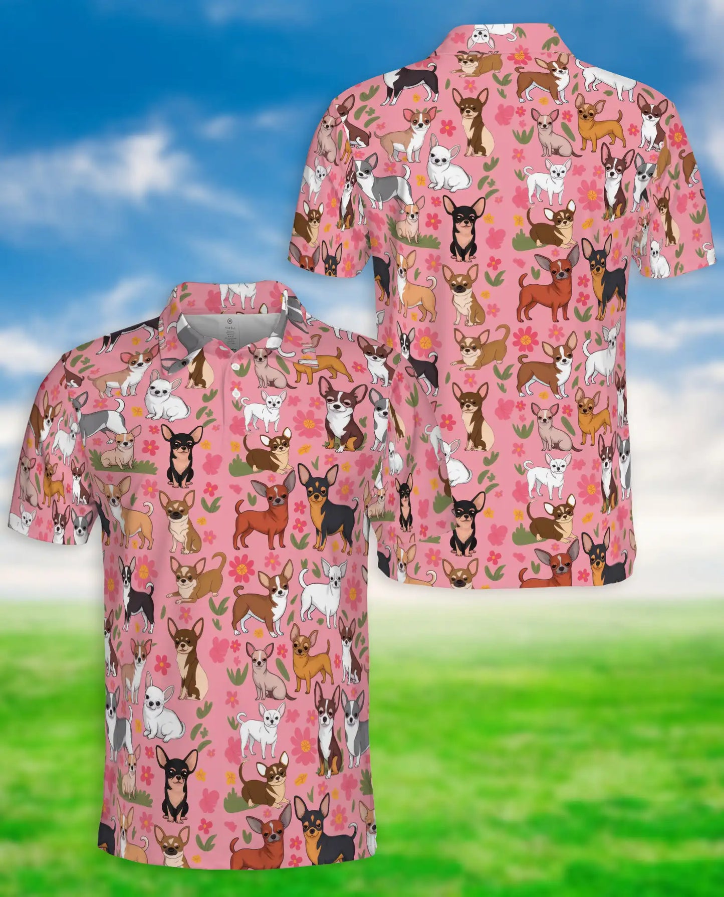 Cute Chihuahua Floral Pattern Polo Shirt | Netecom