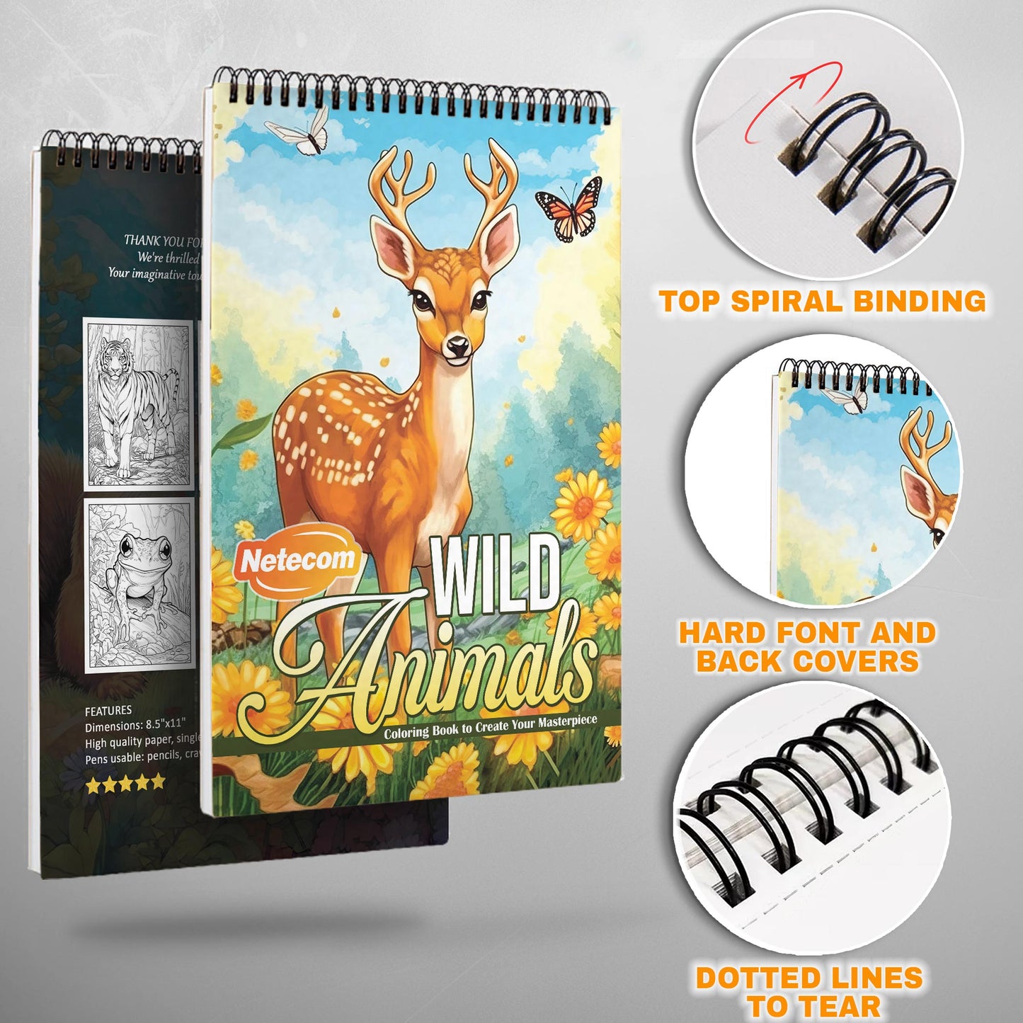 Wild Animals Spiral Bound Coloring Book, Majestic Wild Animals for a Safari Adventure, Ideal for Wildlife Enthusiasts and Nature Lovers