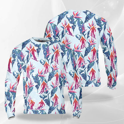Skiing Palm Sweatshirt, 3D All Over Print Tropical Winter Sports Crewneck Pullover for Men Women, Skier Gift - Netecom