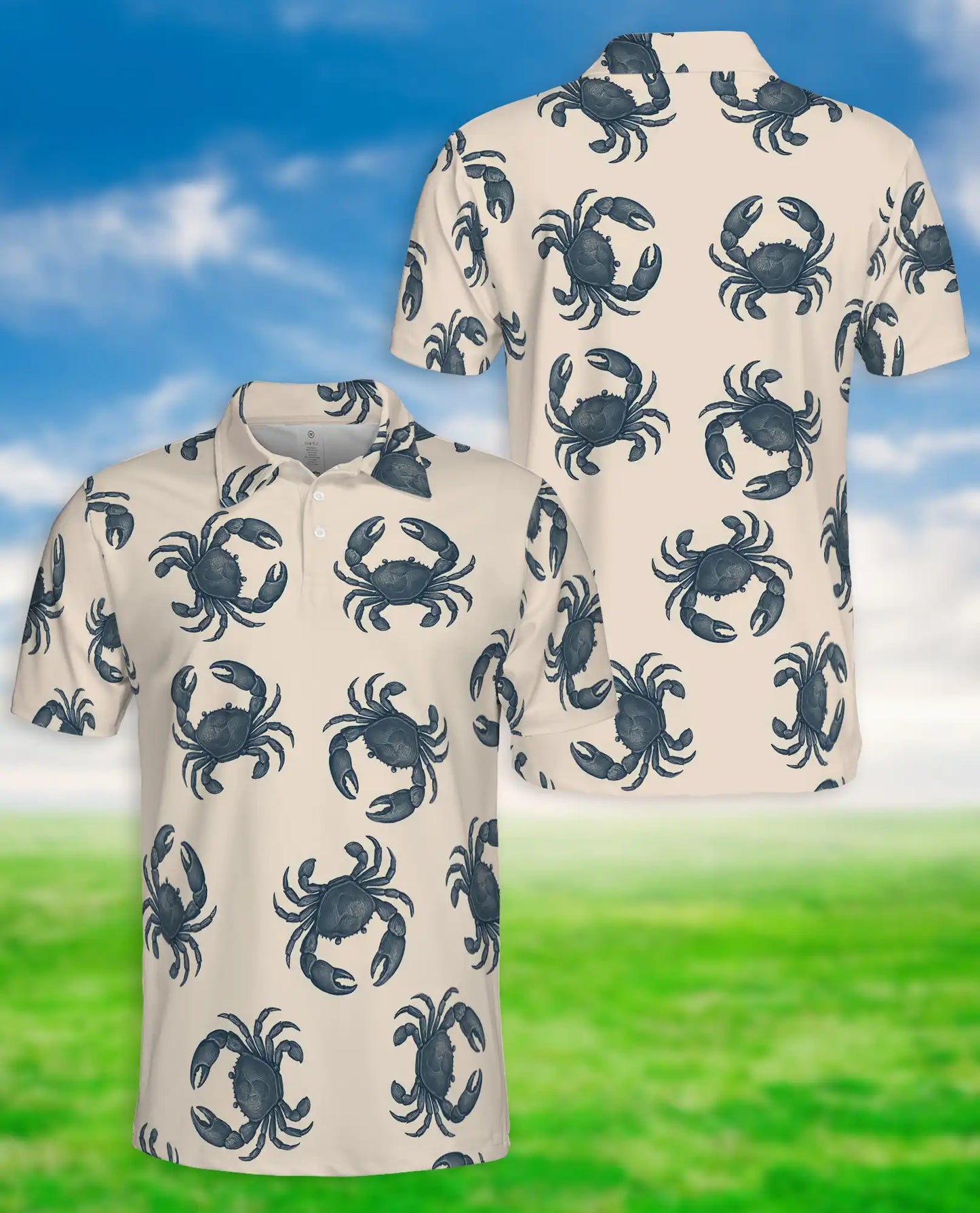 Crab Pattern Nautical 3D Polo Shirt for Men | Netecom