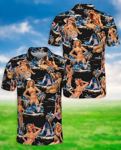 Tropical Pin Up Polo Shirt - Vintage Island Night Style | Netecom