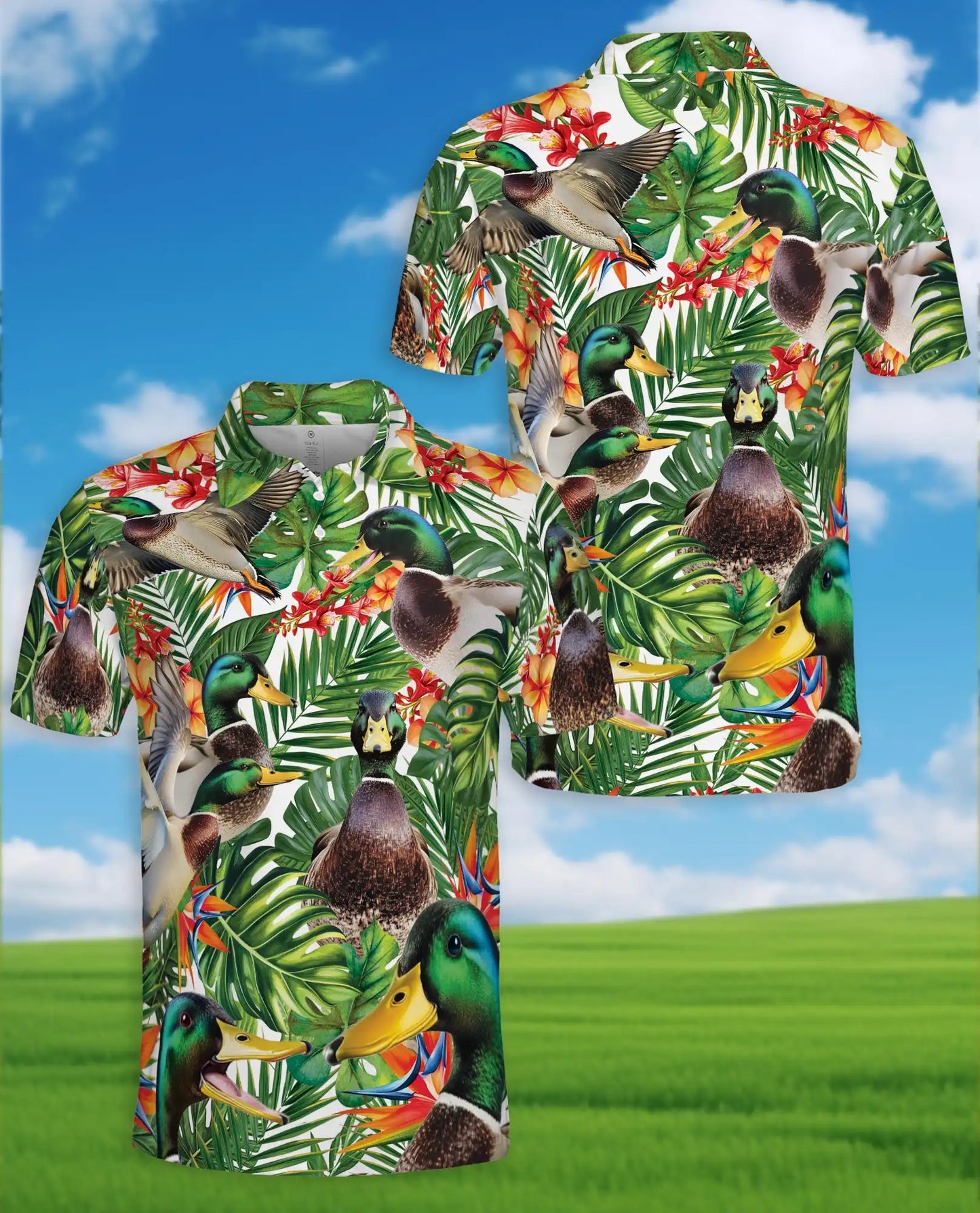 Mallard Duck Tropical Hawaiian Polo Shirt-Exotic Floral Design | Netecom