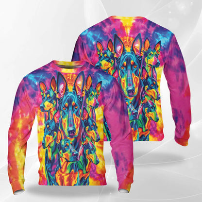 Colorful Doberman Pinscher Sweatshirt, 3D All Over Print Dog Crewneck Pullover for Men Women, Doberman Lover Gift - Netecom