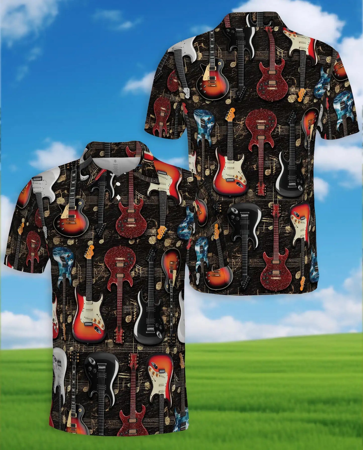 Electric Guitar Polo Shirt - Rock Musician Guitar Player Design | Netecom