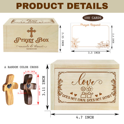 Netecom Valentine’s Day Gift for Couples – Personalized Prayer Box with 100 Prayer Request Cards & Wooden Cross, Christian Love Keepsake