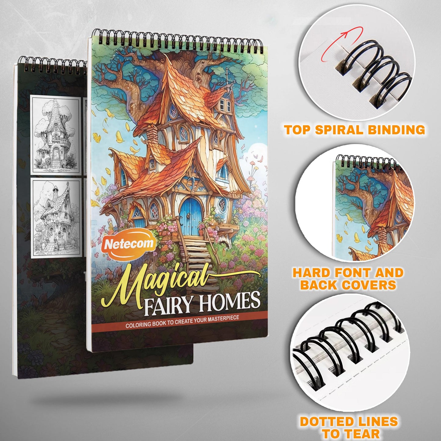 Magical Fairy Homes Spiral Bound Coloring Book, Enchanting Fairy Homes for a Mystical Coloring Journey, Perfect for Fans of Fantasy and Whimsy