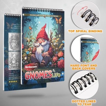 Gnomes Life Spiral Bound Coloring Book, Delightful Gnomes in Whimsical Settings, Ideal for Fans of Fantasy and Charming Garden Scenes