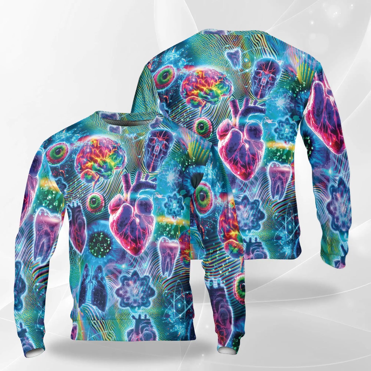 Biology Neon Sweatshirt, 3D All Over Print Science DNA Crewneck Pullover for Men Women, Biology Lover Gift - Netecom