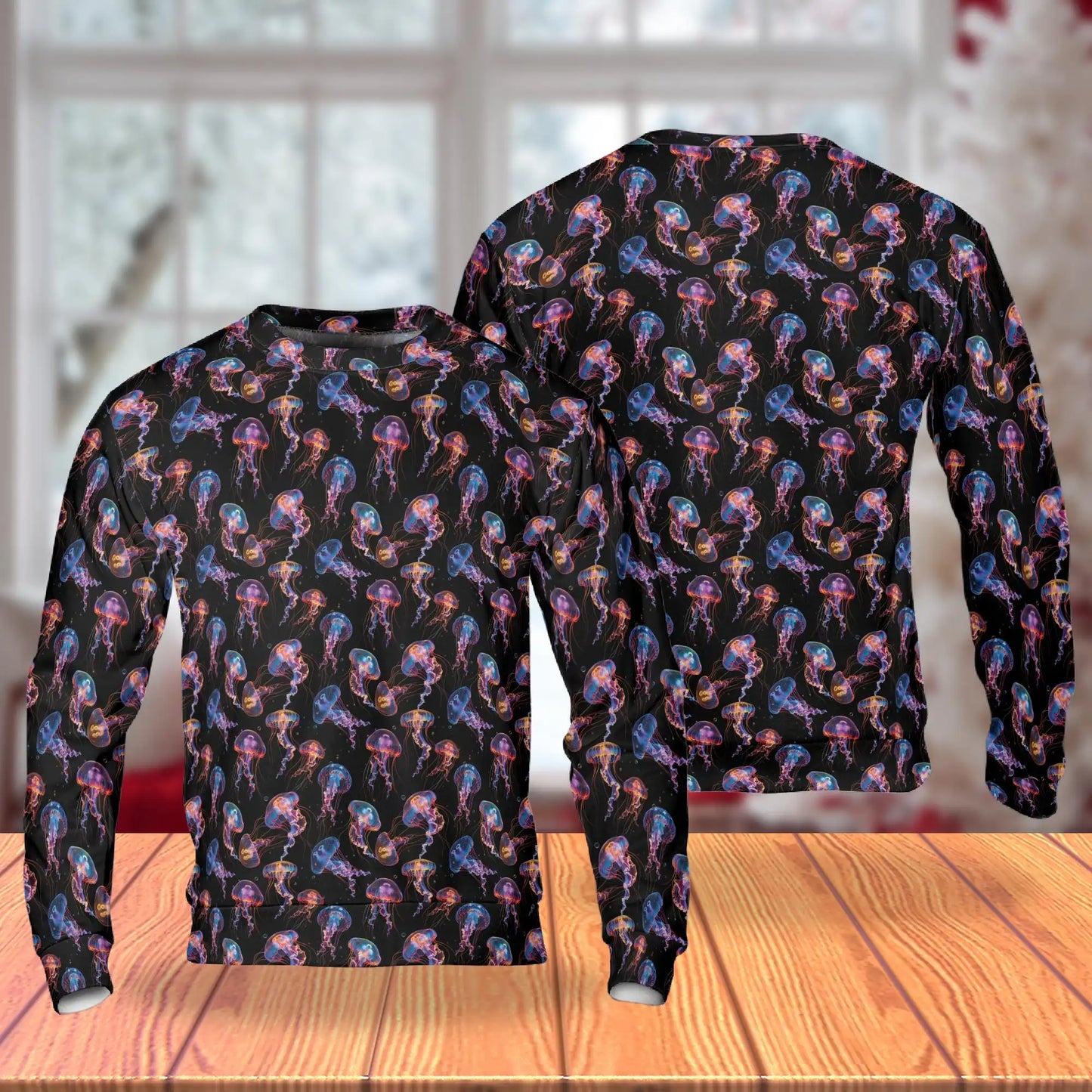 Neon Jellyfish Sweatshirt, 3D All Over Print Glowing Ocean Crewneck Pullover for Men Women, Jellyfish Lover Gift - Netecom