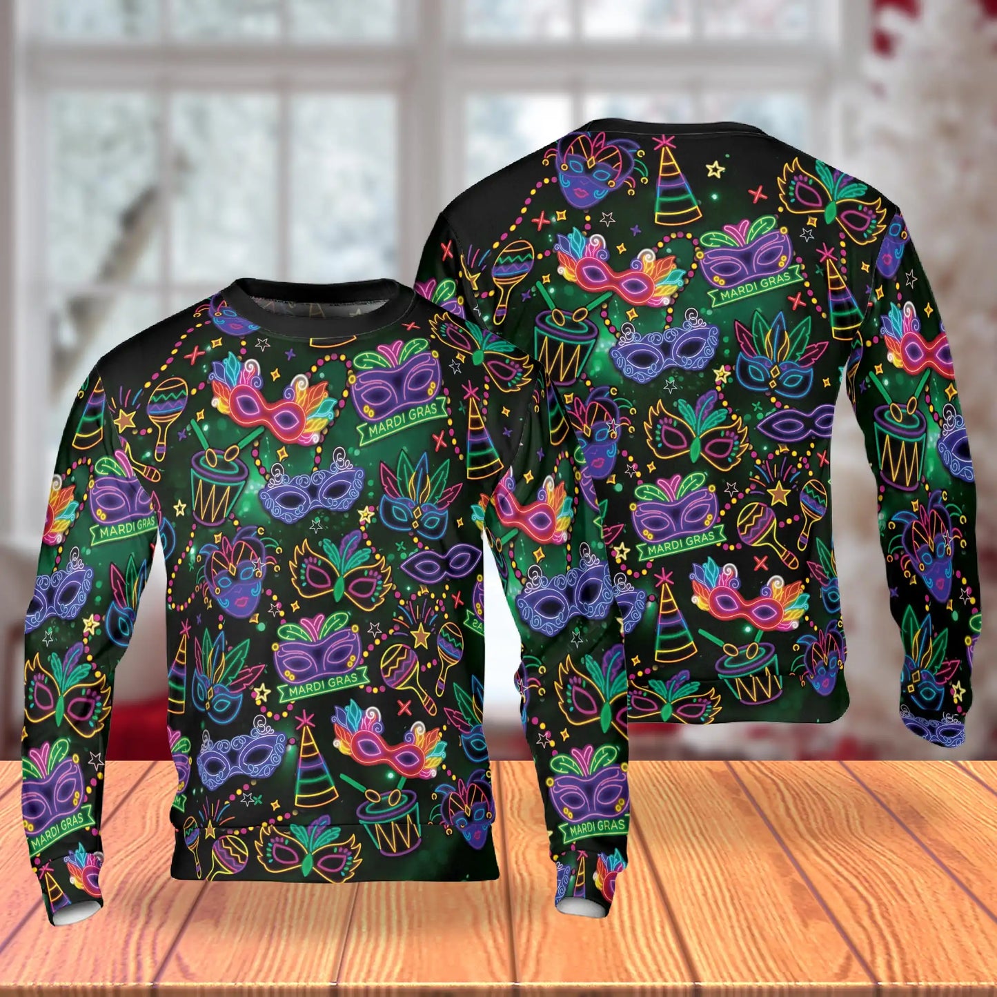 Funny Alligators Mardi Gras Sweatshirt, 3D All Over Print Louisiana Carnival Crewneck Pullover for Men Women, Mardi Gras Gift - Netecom
