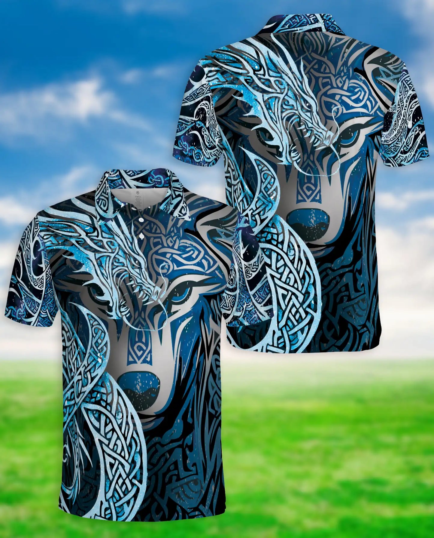 Wolf Tribal 3D Polo Shirt for Men – Nordic Celtic Animal Style | Netecom