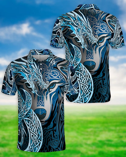 Wolf Tribal 3D Polo Shirt for Men – Nordic Celtic Animal Style | Netecom