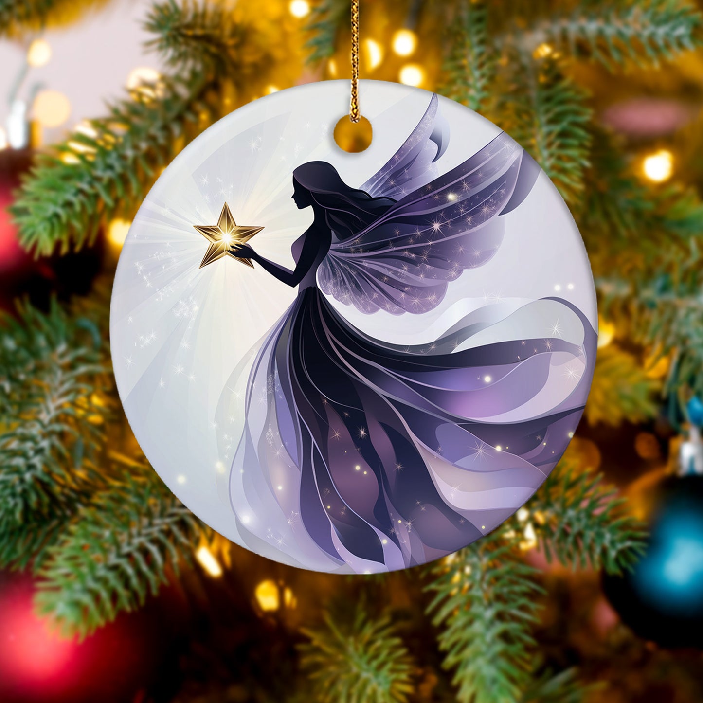 Netecom Enchanted Purple Fairy Christmas Ornaments, Ceramic Mythical Creatures Keepsake Ornament for Christmas Tree Decorations, Gifts for Holiday, Party, Home Decor
