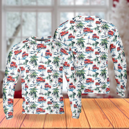 Firefighter Palm Tree Pattern Sweatshirt, 3D All Over Print Tropical Firefighter Crewneck Pullover for Men Women, Firefighter Gift - Netecom