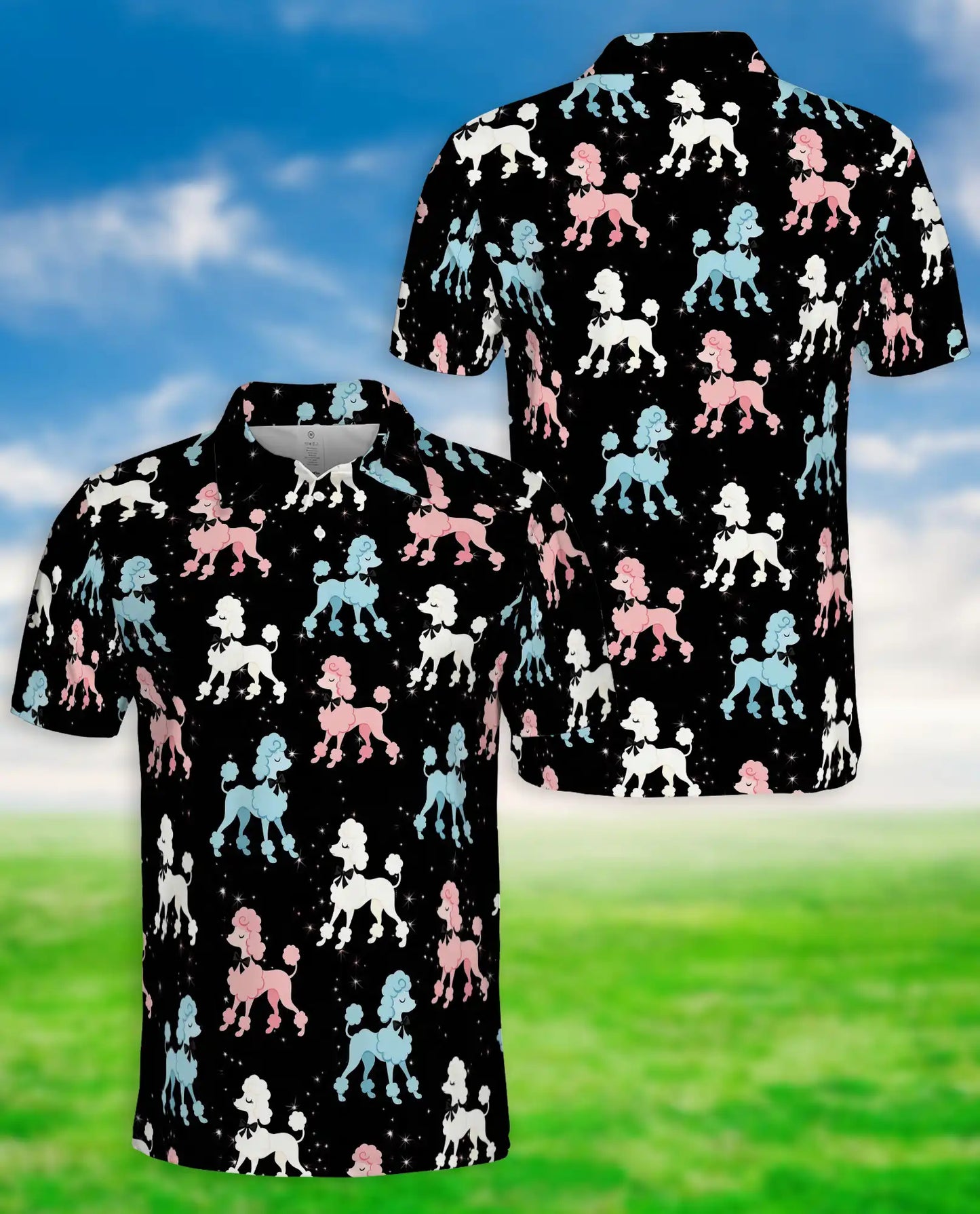 Retro Poodle Polo Shirt for Men-Vintage Pink Blue Poodle Dog Pattern Shirt | Netecom