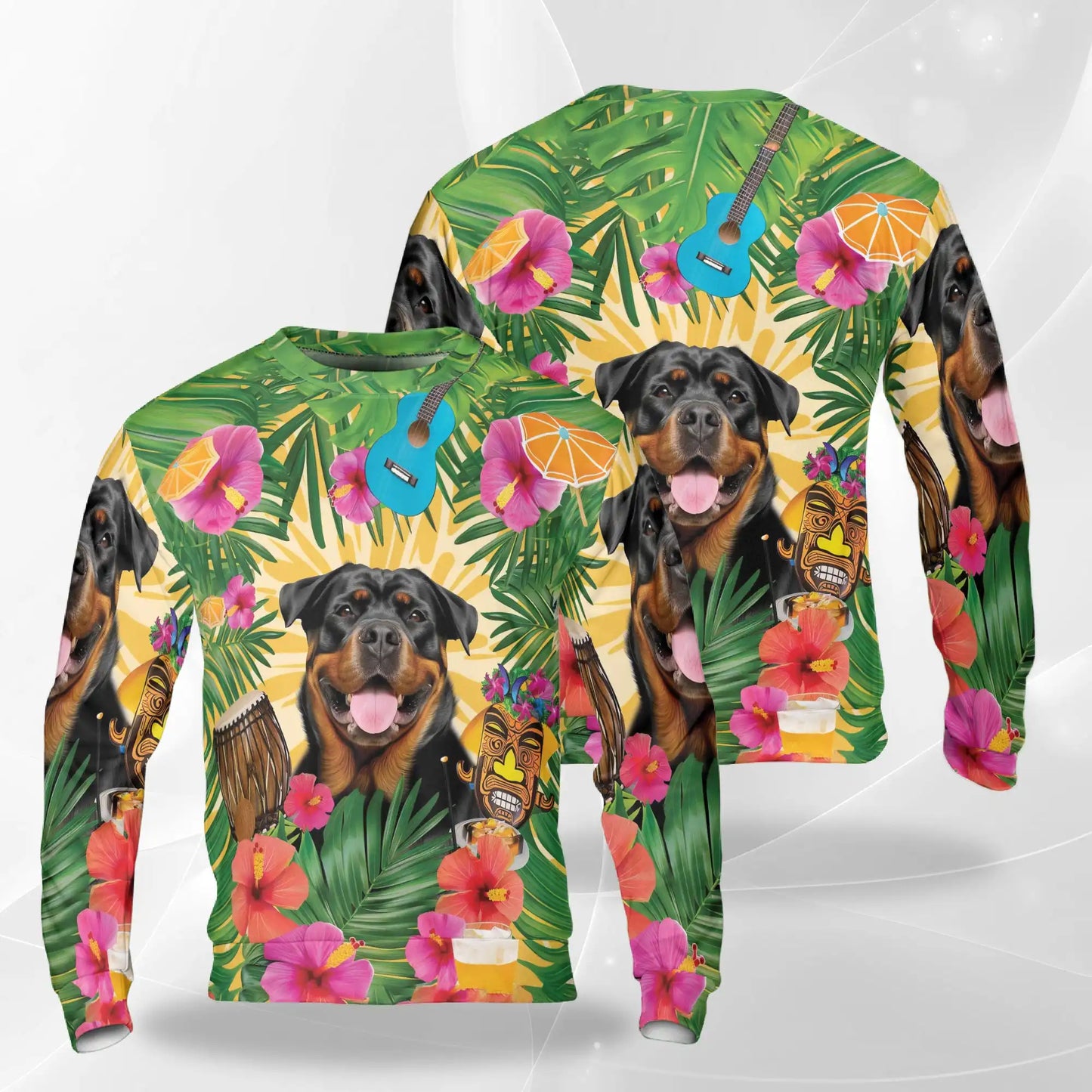 Rottweiler Summer Party Sweatshirt, 3D All Over Print Tropical Dog Crewneck Pullover for Men Women, Rottweiler Lover Gift - Netecom